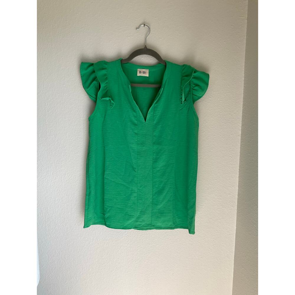 Bibi Green Ruffle Sleeve v-neck Blouse